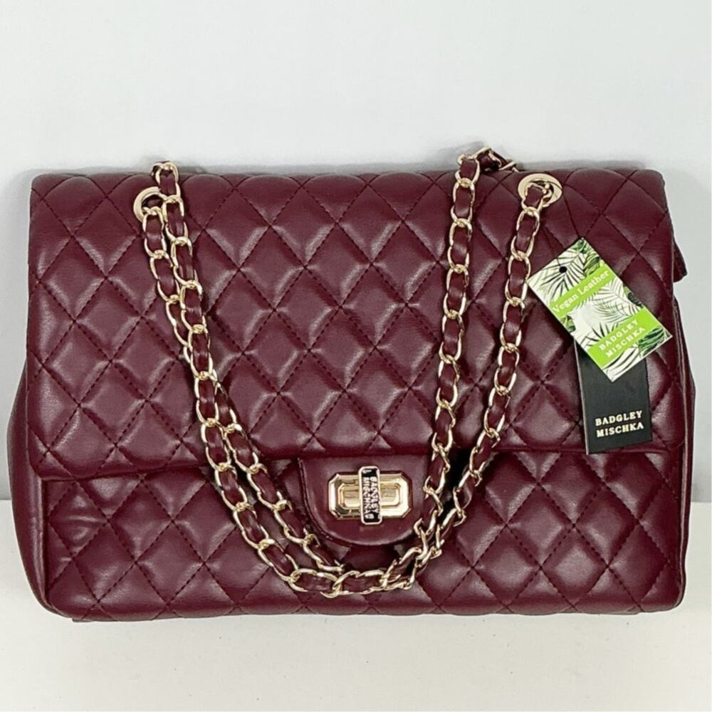 Badgley Mischka Vegan Leather Quilted Messenger Bag Chain Handle
